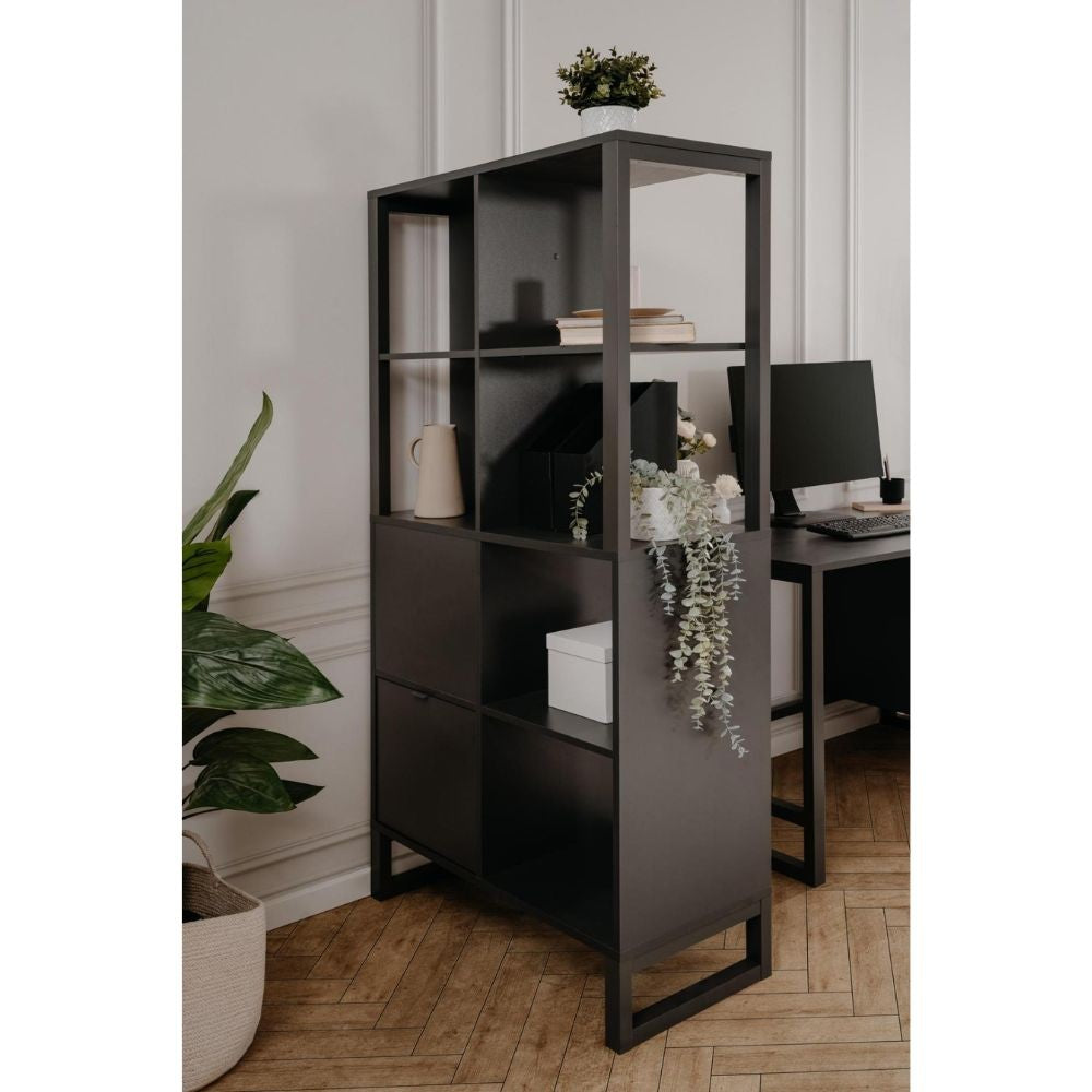 credenza a giorno sumatra20a antracite bifacciale, credenza in legno con ante battenti e spazio interno capiente