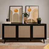 madia vienna51a 3 ante nera con frontali effetto vimini, credenza in legno con ante battenti e spazio interno capiente