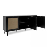 madia vienna51a 3 ante nera con frontali effetto vimini, madia moderna per contenere stoviglie, tovaglie e oggetti decorativi