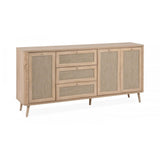 madia kuta51a rovere sonoma 3 cassetti e 3 ante effetto rafia, vista ambientata in soggiorno, sala da pranzo o ingresso