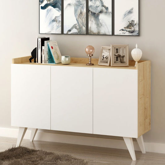 madia cok 3 ante rovere e bianco 120, credenza in legno con ante battenti e spazio interno capiente