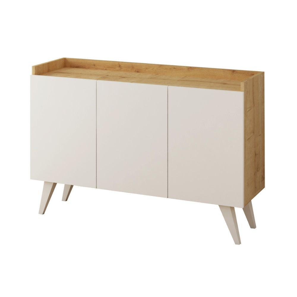 madia cok 3 ante rovere e bianco 120, dettaglio delle maniglie e finitura del materiale