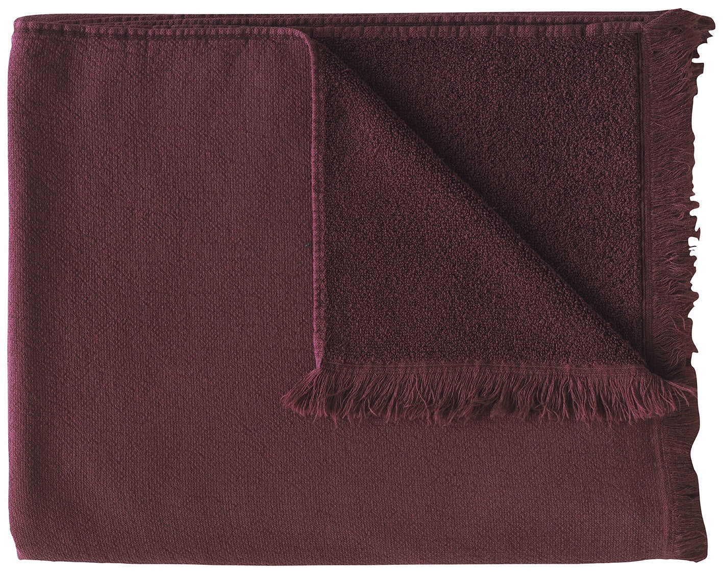 maxi telo da bagno luna vino, colore vino, taglia 160 x 100. telo da bagno piegato in modo ordinato su fondo bianco