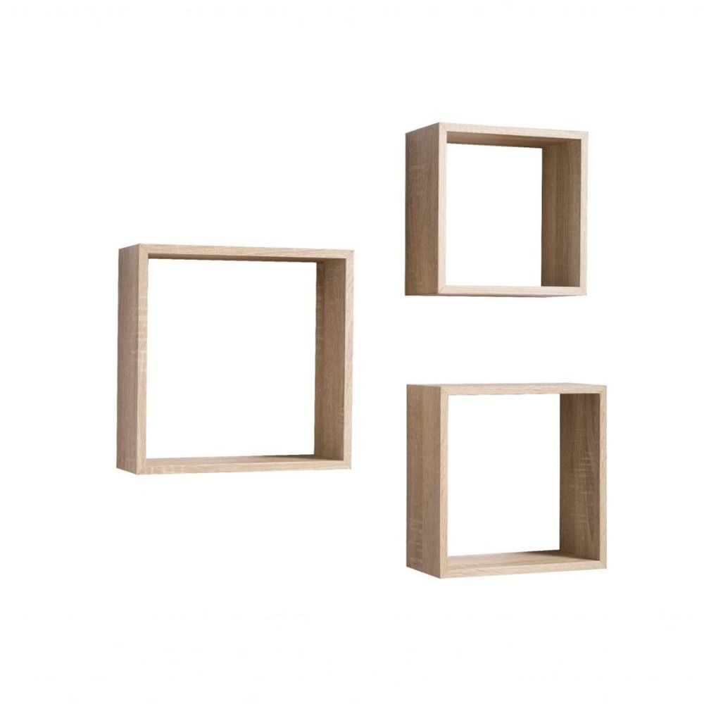 set 3 mensole da parete shelvy cub forma cubo colore sonoma, scaffale verticale con ripiani aperti per massima funzionalità