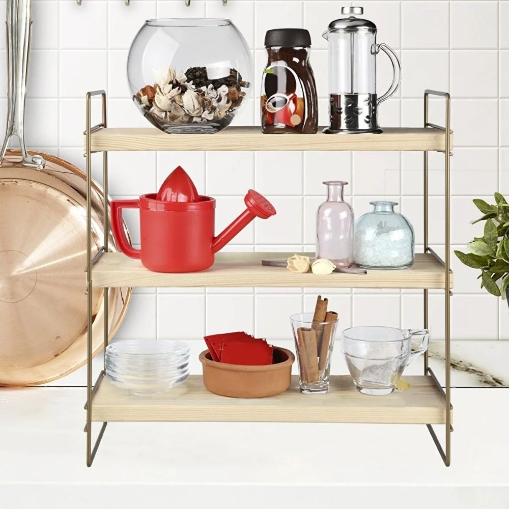 scaffale hobby 3 ripiani 40x13x40 bronzo asz1572, scaffale verticale con ripiani aperti per massima funzionalità