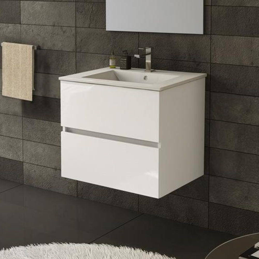 mobile bagno sospeso sevilla con 2 cassetti 60x44.6x52 cm colore bianco, mobile bagno moderno con lavabo integrato
