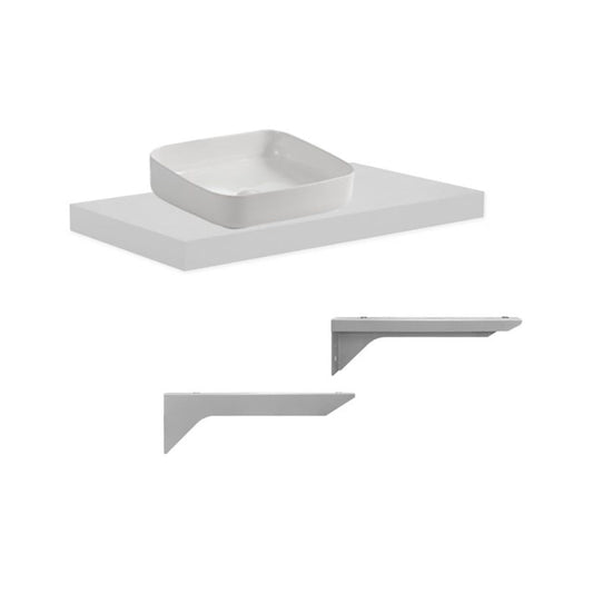 mensolone da bagno 80x48 con lavabo da appoggio colore bianco, dettaglio delle ante e finiture resistenti all’umidità