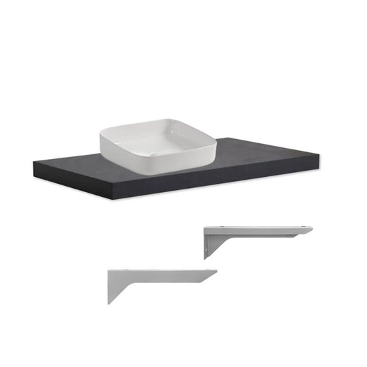 mensolone da bagno 100x47 con lavabo da appoggio colore antracite, dettaglio delle ante e finiture resistenti all’umidità