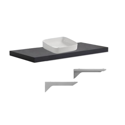 mensolone da bagno 120x47 con lavabo da appoggio colore antracite, dettaglio delle ante e finiture resistenti all’umidità