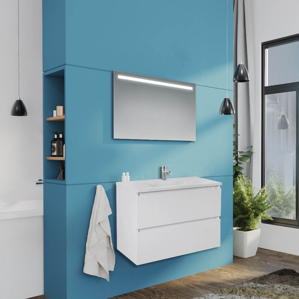 mobile bagno sospeso carezza bianco lucido 80x46x54 h, mobile bagno moderno con lavabo integrato