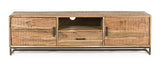 porta tv elmer in legno di acacia, 175x40x50 cm, dettaglio delle ante e finiture in legno naturale