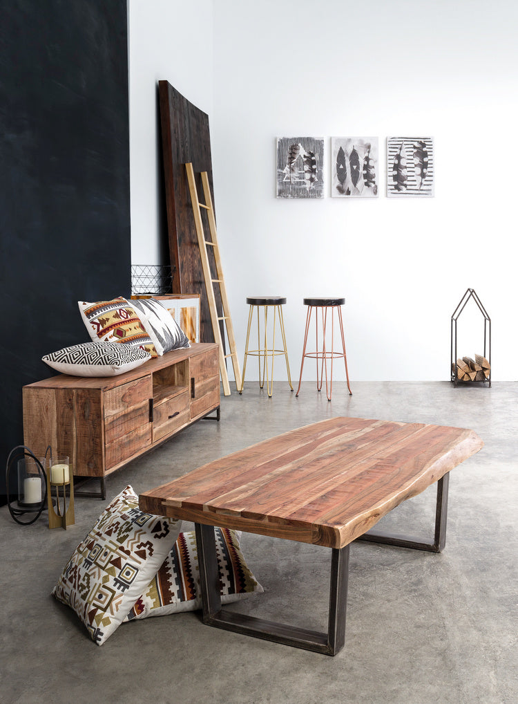 porta tv elmer in legno di acacia, 175x40x50 cm, design elegante per integrare tecnologia e stile