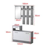 mobile ingresso rudolf xl bianco effetto lucido e rovere con maniglie nere, arredo funzionale per organizzare chiavi, scarpe e cappotti