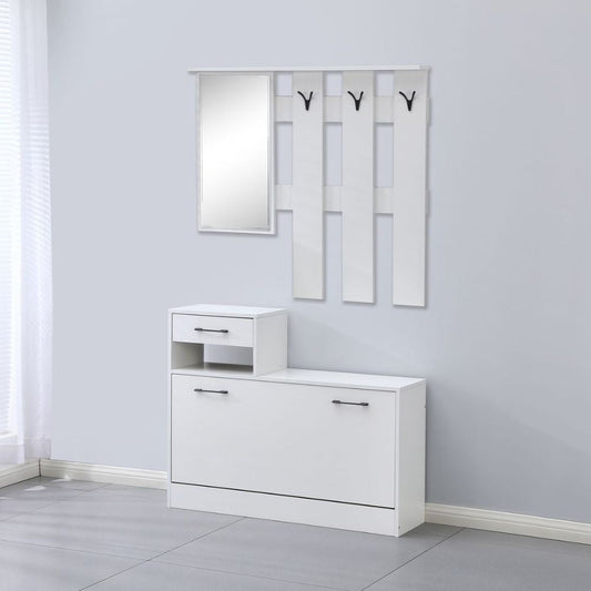 mobile ingresso rudolf xl con specchio e scarpiera colore bianco con maniglie nere, mobile ingresso con appendiabiti e specchio