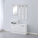 mobile ingresso rudolf xl con specchio e scarpiera colore bianco con maniglie nere, mobile ingresso con appendiabiti e specchio