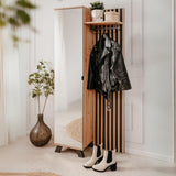 mobile ingresso medan 42a cannettato con specchio e 4 ripiani interni colore quercia e antracite, perfetto per accogliere con stile all’ingresso di casa