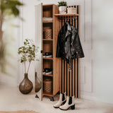 mobile ingresso medan 42a cannettato con specchio e 4 ripiani interni colore quercia e antracite, arredo funzionale per organizzare chiavi, scarpe e cappotti