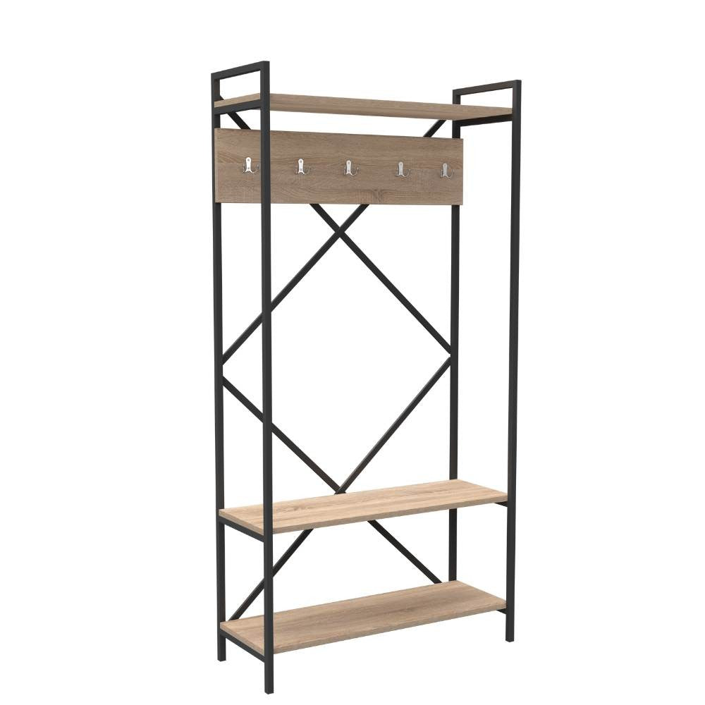 scaffale ingresso appendiabiti kety metallo antracite, mobile ingresso con appendiabiti e specchio