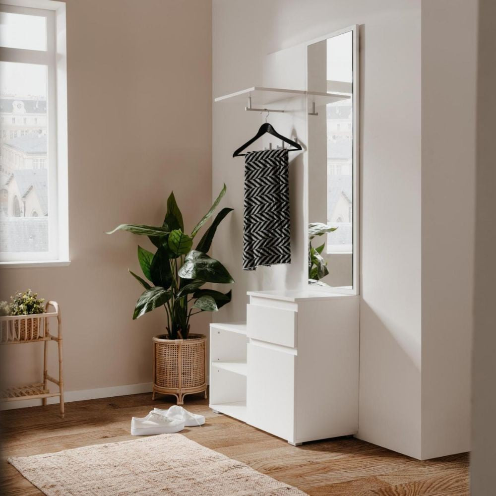 mobile ingresso image41b bianco con specchio, mobile ingresso con appendiabiti e specchio