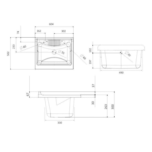 mobile lavatoio garden 60x50 cm 2 ante colore bianco, dettaglio del piano lavaggio e sportelli contenitori
