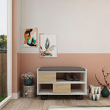 panca scarpiera troy struttura bianca e ante a ribalta rovere con cuscino, mobile multiuso compatto per lavanderia, cucina o ingresso