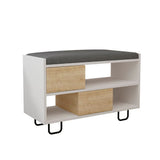 panca scarpiera troy struttura bianca e ante a ribalta rovere con cuscino, vista ambientata in corridoio o zona servizio