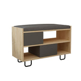 panca scarpiera troy struttura rovere e ante a ribalta antracite con cuscino, vista ambientata in corridoio o zona servizio