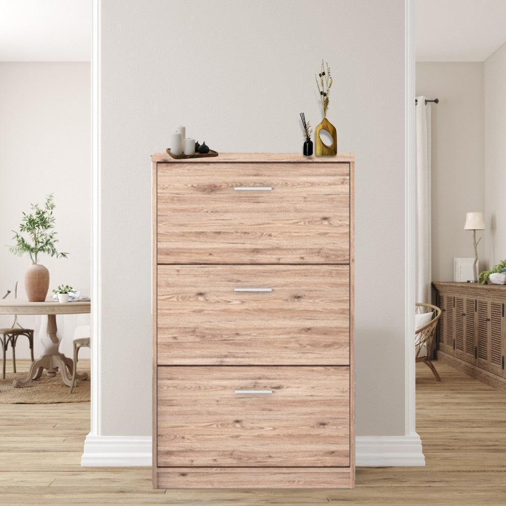 scarpiera nepo 3 scomparti colore rovere, mobile multiuso compatto per lavanderia, cucina o ingresso