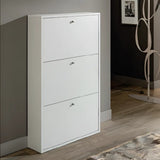 scarpiera virginia 3 ante a ribalta colore bianco opaco, mobile multiuso compatto per lavanderia, cucina o ingresso