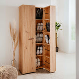 scarpiera lugo 02a con 2 ante e 5 scomparti colore quercia, vista ambientata in corridoio o zona servizio