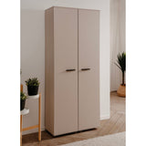 scarpiera lugo 02a con 2 ante e 5 scomparti colore cashmere, vista ambientata in corridoio o zona servizio