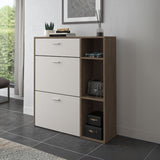 scarpiera takimi con 2 ante a ribalta 1 cassetto colore columella e cashmere, mobile multiuso compatto per lavanderia, cucina o ingresso