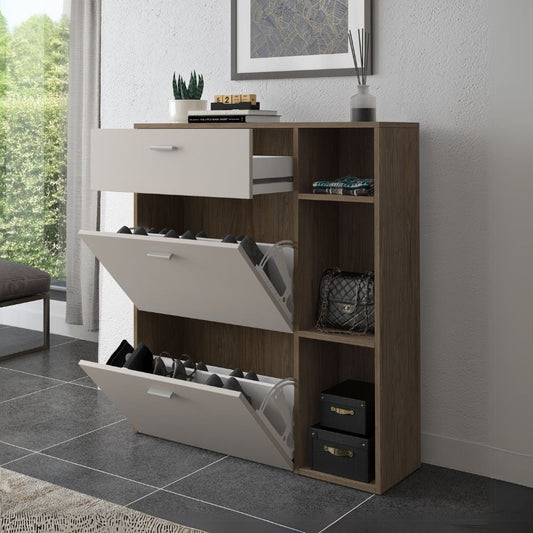 scarpiera takimi con 2 ante a ribalta 1 cassetto colore columella e cashmere, scarpiera salvaspazio con ante battenti o a ribalta