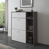 scarpiera takimi con 2 ante a ribalta 1 cassetto colore grafite e bianco, mobile multiuso compatto per lavanderia, cucina o ingresso
