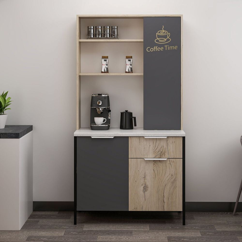 mobile multiuso andy 3 ante e 1 cassetto colore rovere chiaro e antracite, mobile multiuso compatto per lavanderia, cucina o ingresso