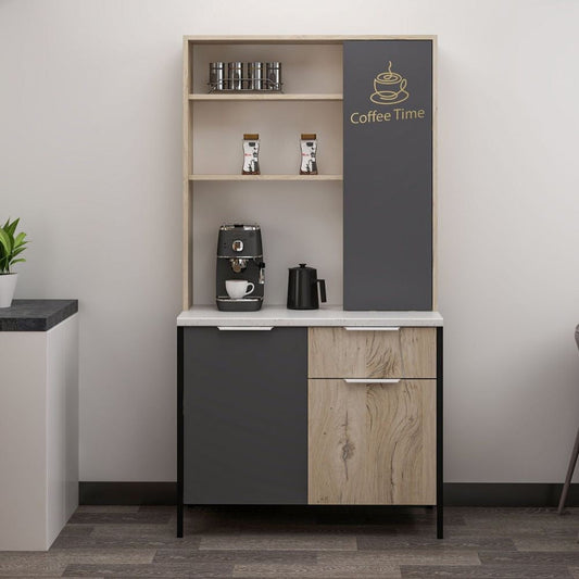 mobile multiuso andy 3 ante e 1 cassetto colore rovere chiaro e antracite, mobile multiuso compatto per lavanderia, cucina o ingresso