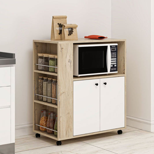 mobile multiuso monni struttura colore rovere con 2 ante colore bianche e vani laterali, scarpiera salvaspazio con ante battenti o a ribalta