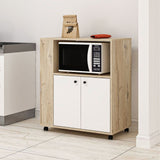 mobile multiuso monni struttura colore rovere con 2 ante colore bianche e vani laterali, vista ambientata in corridoio o zona servizio