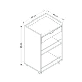 mobile multiuso liana con 2 nicchie a giorno e un cassetto colore bianco con rotelle, mobile salvaspazio ideale per case moderne e organizzate