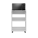 mobile multiuso liana con 2 nicchie a giorno e un cassetto colore bianco con rotelle, ottima soluzione per spazi multifunzionali