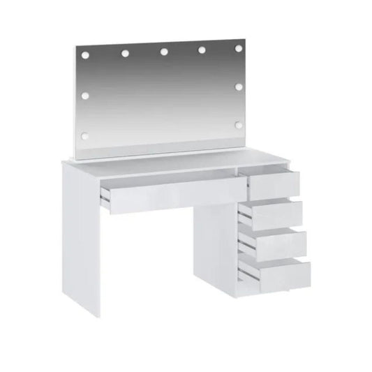 toeletta elite 5 cassetti con specchio con lampadine led colore bianco, scarpiera salvaspazio con ante battenti o a ribalta