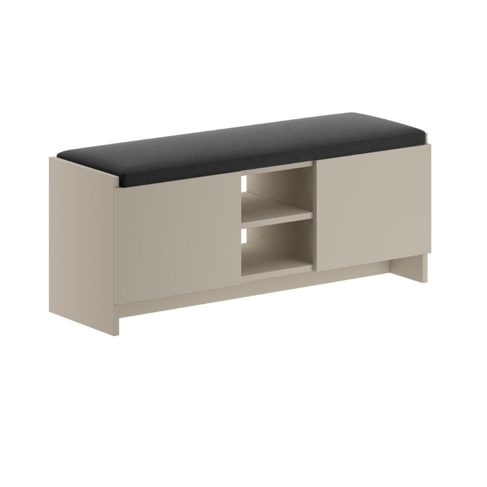panca scarpiera con cuscino zulla cashmere con 2 ante e nicchia a giorno, ideale per tenere tutto in ordine anche negli spazi piccoli