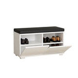 scarpiera con pouff dragoshoe bianco nero, vista ambientata in corridoio o zona servizio