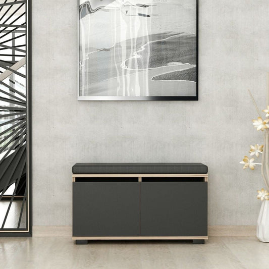 scarpiera con pouff dragoshoe noce e nero, scarpiera salvaspazio con ante battenti o a ribalta