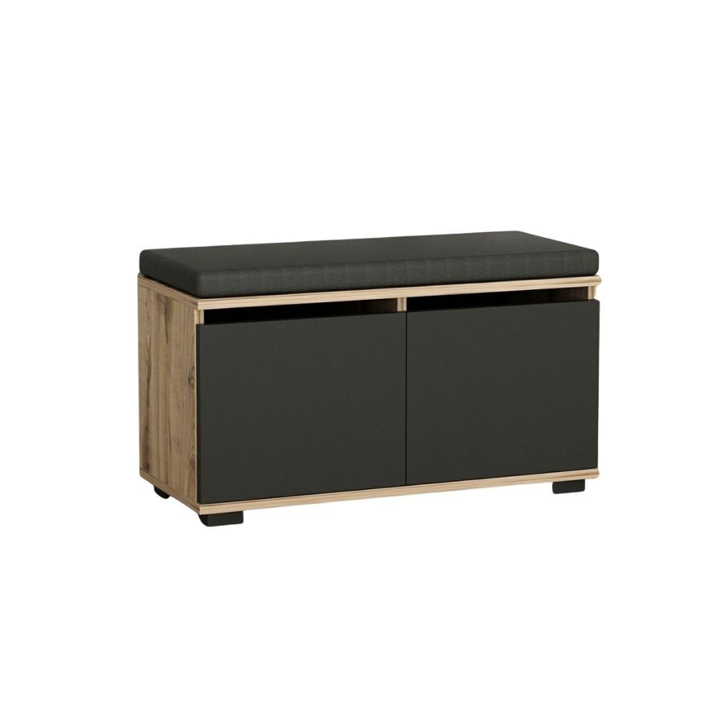 scarpiera con pouff dragoshoe noce e nero, vista ambientata in corridoio o zona servizio