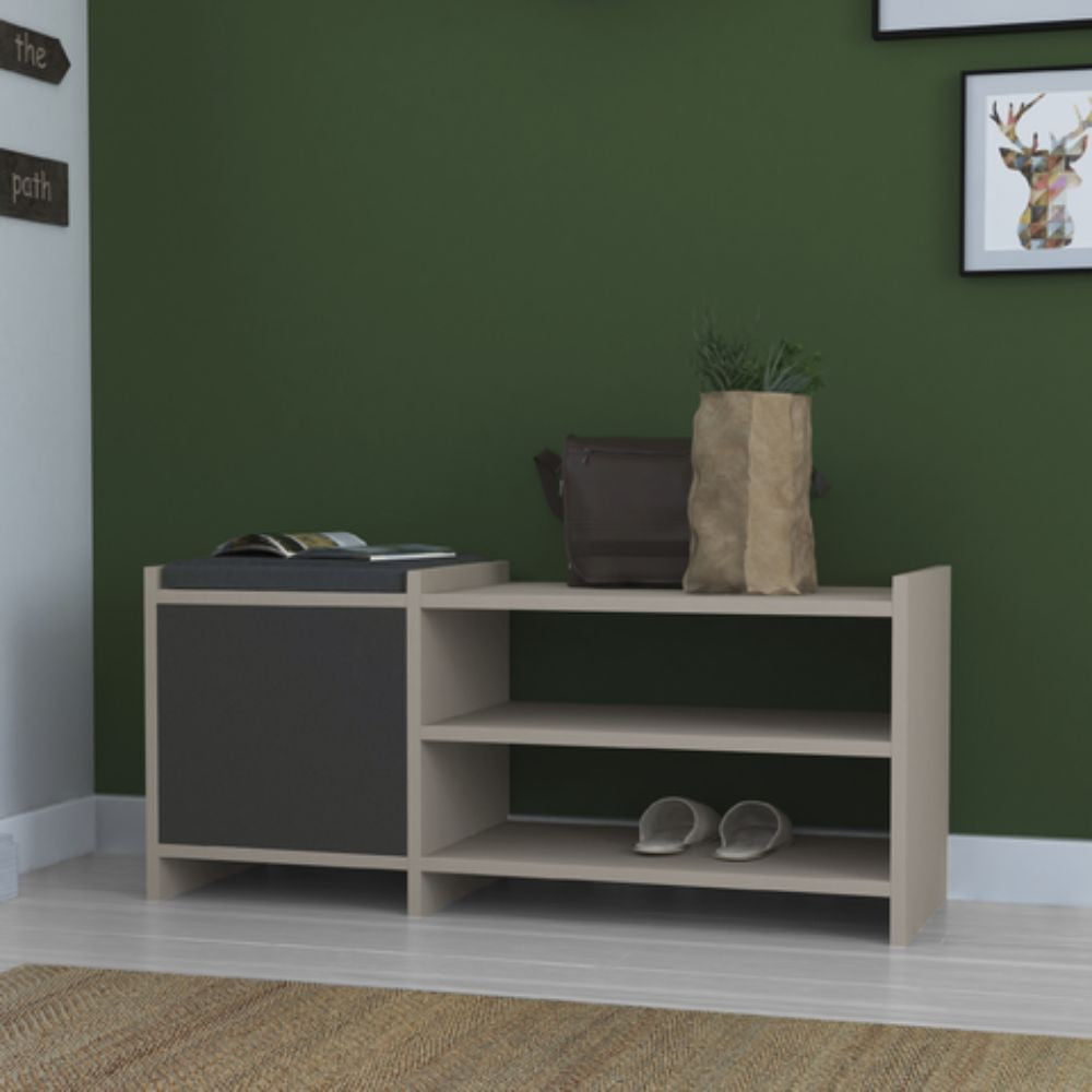 scarpiera sunno light mocha con anta colore antracite, mobile multiuso compatto per lavanderia, cucina o ingresso