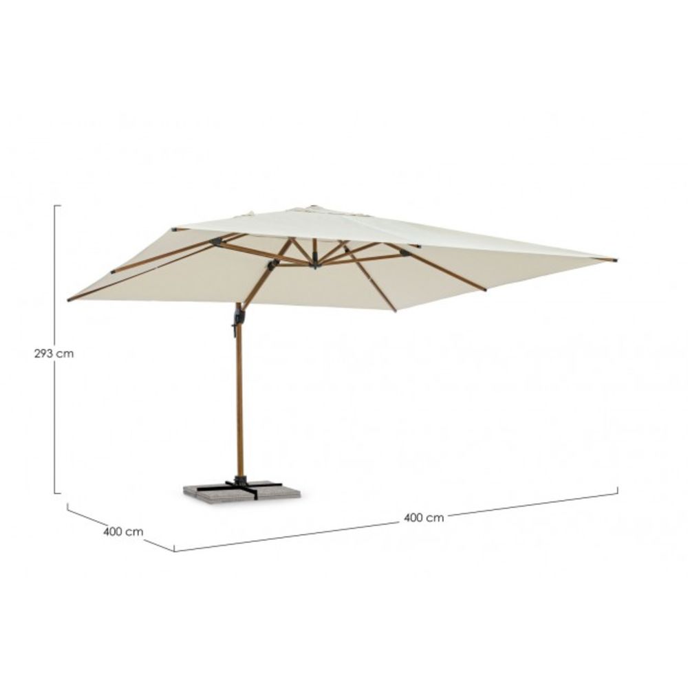 ombrellone a braccio orion in alluminio effetto legno, telo beige 4×4, telo in tessuto impermeabile per protezione solare
