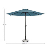 ombrellone rotondo kalife con palo centrale in alluminio e telo blu 3m, telo in tessuto impermeabile per protezione solare