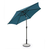 ombrellone rotondo kalife con palo centrale in alluminio e telo blu 2,7m, vista ambientata su terrazzo, patio o bordo piscina