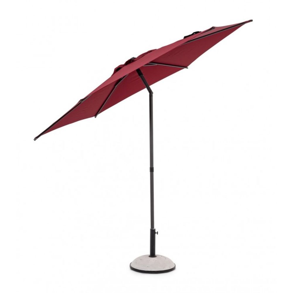 ombrellone da giardino samba con palo centrale in acciaio e telo rosso, vista ambientata su terrazzo, patio o bordo piscina